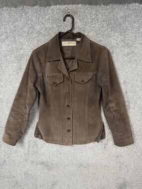 DCC Leather Jacket Womens Small Brown Suede Button Front Western Boho Chic